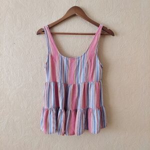 American Eagle Outfitters Blue and Pink Tiered Tank Top with Sleeveless Design